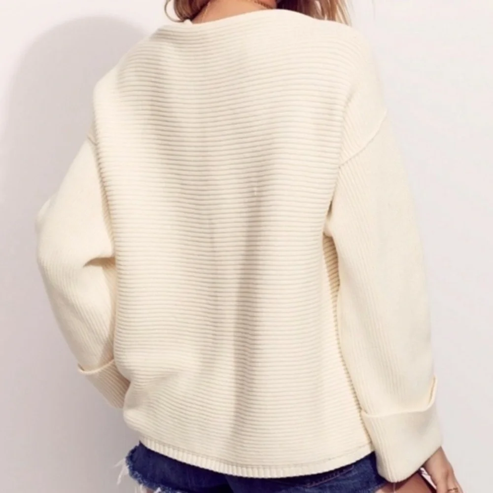 Free People Oversized Chunky Knit Sweater La Brea Heavy Cream Ivory Pullover Top